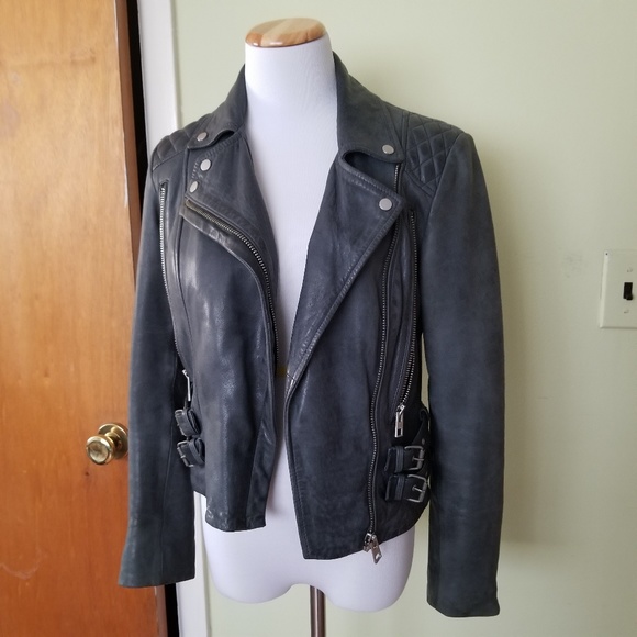 All Saints Jackets & Blazers - All Saints Leather Jacket Petrol Quilted Size 4